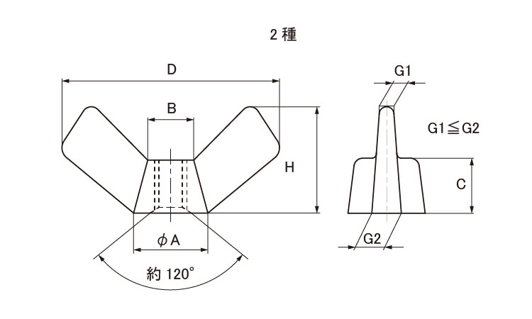 冷間蝶ナット（Ｒ）レイカンチョウN(R) D=21  M5 標準(または鉄) ＢＣ(黒クロメート) - 1